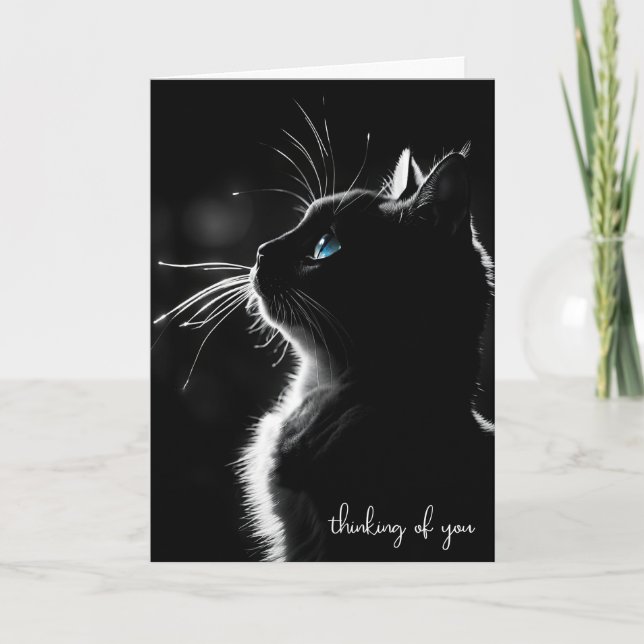 Glowing Black Cat Thinking Of You Card (Front)