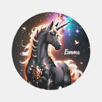 Glowing Black Fiery Unicorn Kids Bedroom Custom