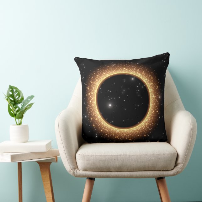 Glowing Black Hole Golden Ring Space Art Design Throw Pillow (Chair)