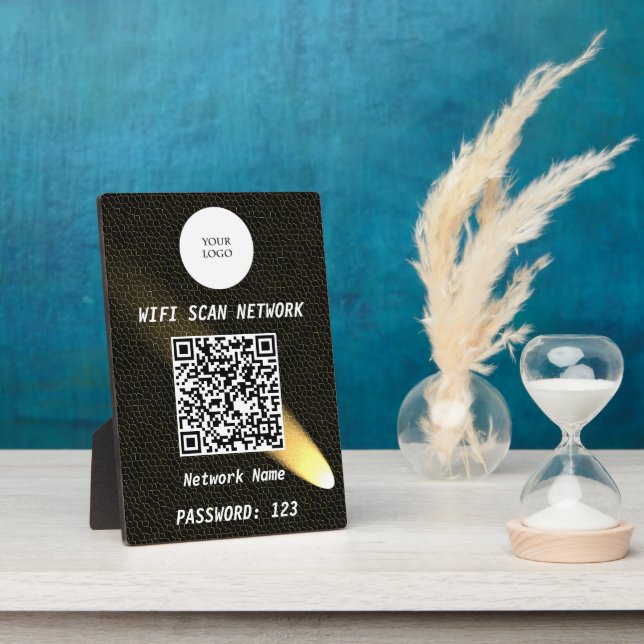 Glowing Black Leather Free Wifi Scan & QR Code Plaque (Side)