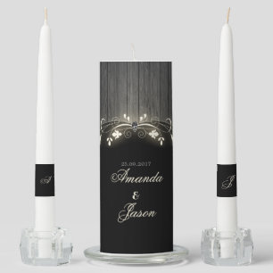 Glowing black & white unity candle set hhn02