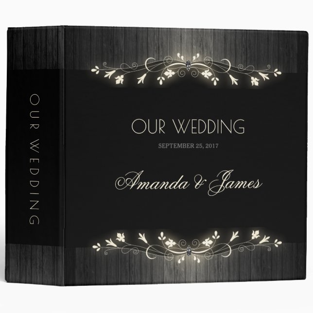 Glowing black & white wedding planner hhn02 3 ring binder (Front/Spine)