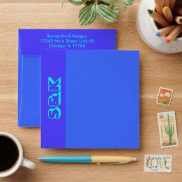 Glowing Blue and Aqua Monogram Personalized Envelope