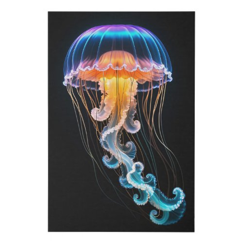 Glowing Blue and Orange Jellyfish Faux Canvas Print