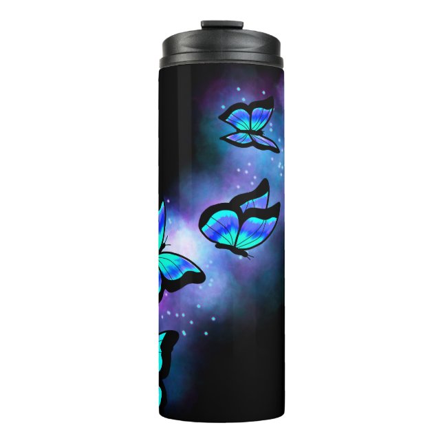 Glowing Blue Butterflies Thermal Tumbler (Front)