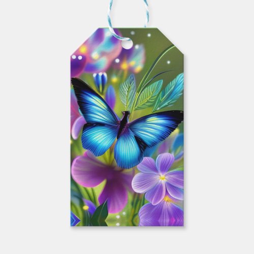 Glowing Blue Butterfly in Fairy Garden  Gift Tags