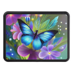 Glowing Blue Butterfly in Fairy Garden  Hitch Cover