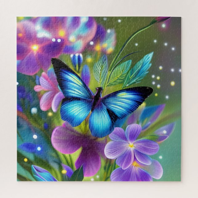 Glowing Blue Butterfly in Fairy Garden  Jigsaw Puzzle (Vertical)