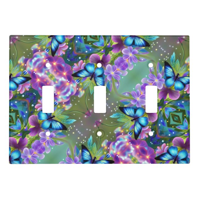 Glowing Blue Butterfly in Fairy Garden  Light Switch Cover (Front)