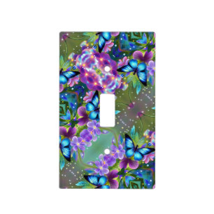 Glowing Blue Butterfly in Fairy Garden Light Switch Cover