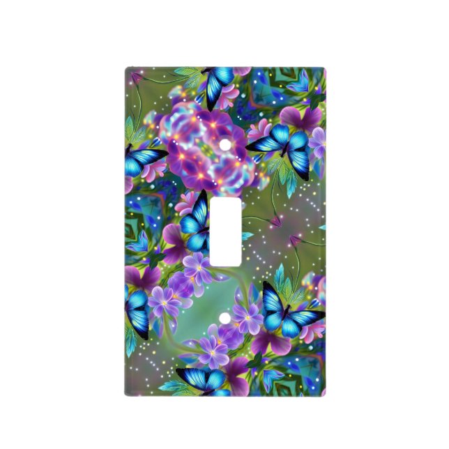 Glowing Blue Butterfly in Fairy Garden  Light Switch Cover (Front)