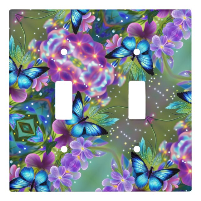 Glowing Blue Butterfly in Fairy Garden  Light Switch Cover (Front)