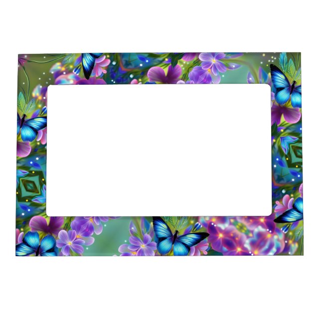 Glowing Blue Butterfly in Fairy Garden  Magnetic Frame (Front)