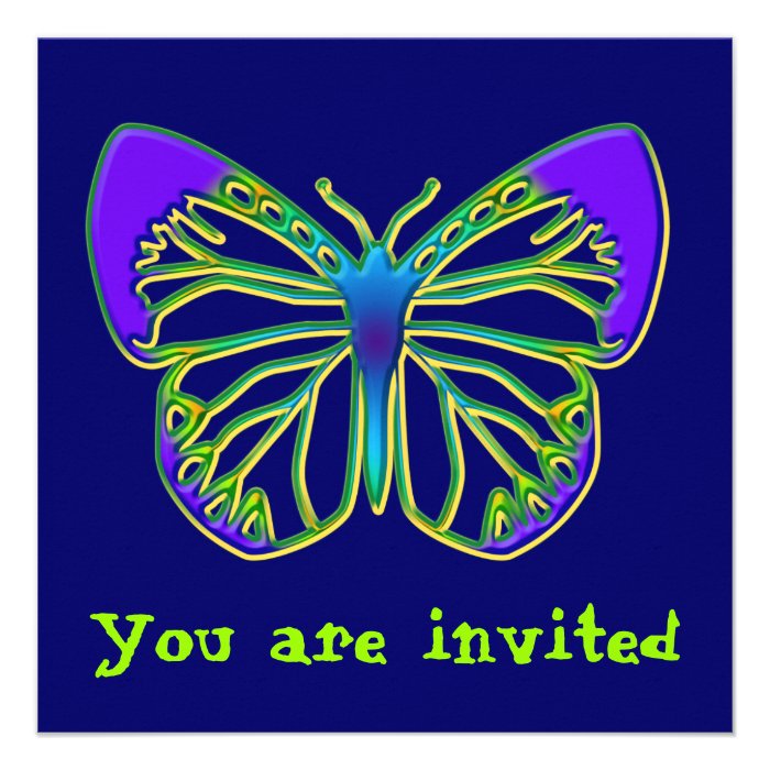 Glowing Blue Butterfly Invitation