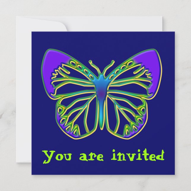 Glowing Blue Butterfly Invitation (Front)