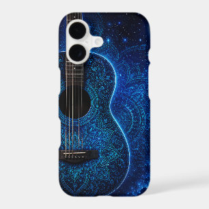 Glowing Blue Celestial Mandala Acoustic Guitar iPhone 17 Case