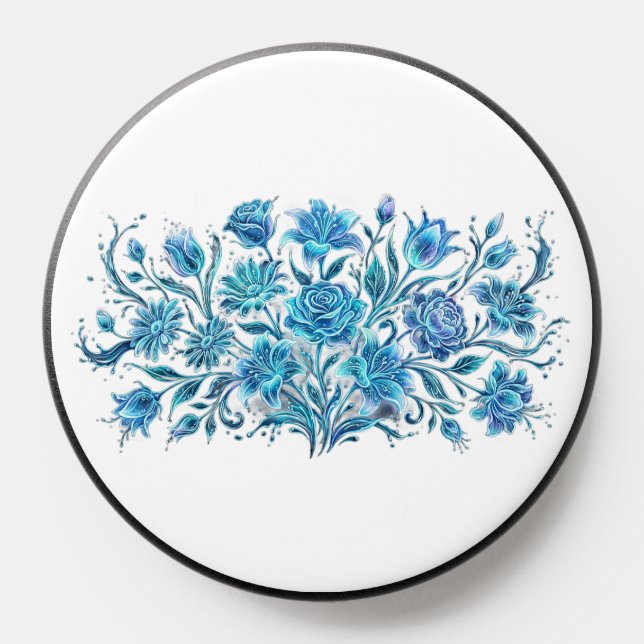 Glowing Blue Crystal Flowers PopSocket (Popsocket)