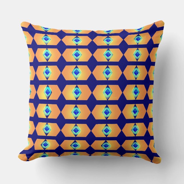 Glowing Blue Diamond Gem Pattern Throw Pillow (Front)