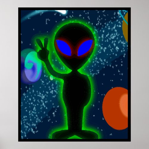 Glowing Blue Eyes Peace Space Alien Poster