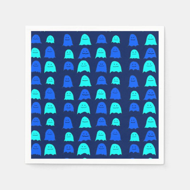 Glowing Blue Halloween Ghosts Napkins (Front)