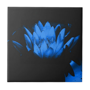 Glowing Blue Lotus Floral Art Tile