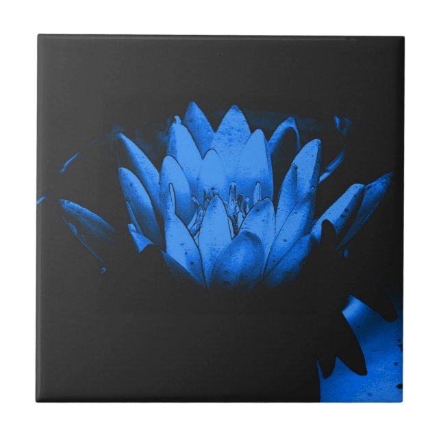 Glowing Blue Lotus Floral Art Tile (Front)