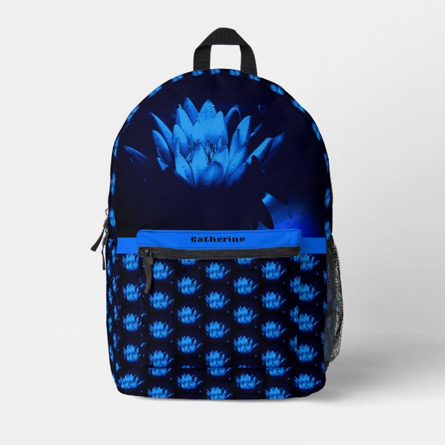 Glowing Blue Lotus Lily Flower Personalized Printed Backpack (Front)
