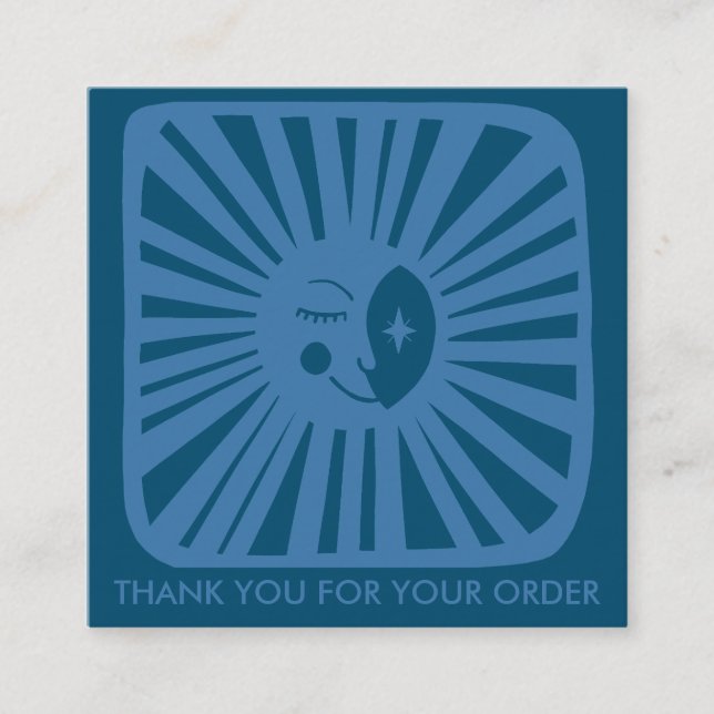 Glowing Blue Moon Charming Boho Order Thank You  Square Business Card (Front)