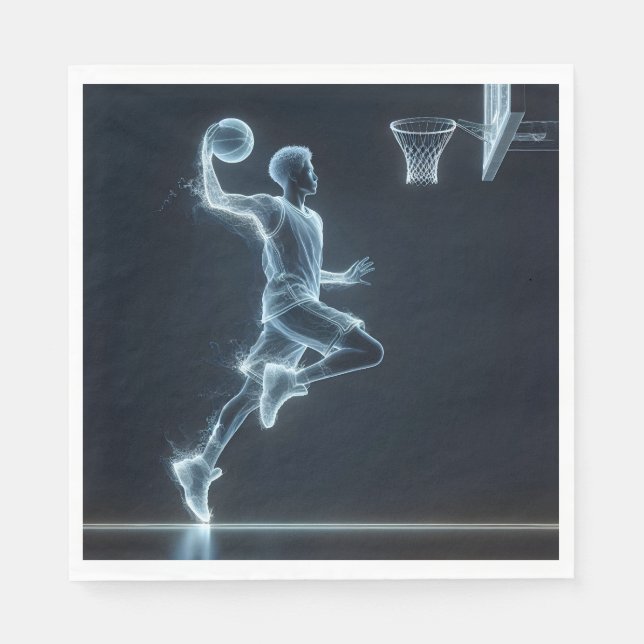 Glowing Blue Neon Basketball Player  Napkins (Front)