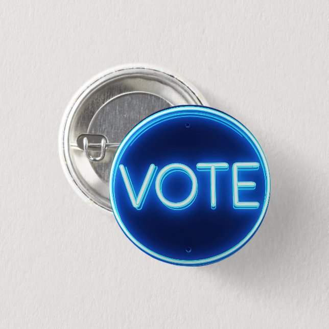 Glowing Blue Neon Vote Sign Button (Front & Back)
