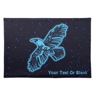 Glowing Blue Raven On Stars Cloth Placemat