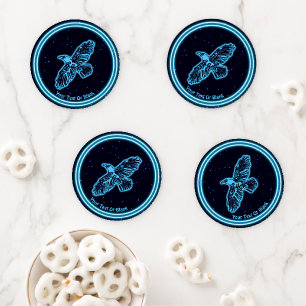 Glowing Blue Raven On Stars Coaster Set