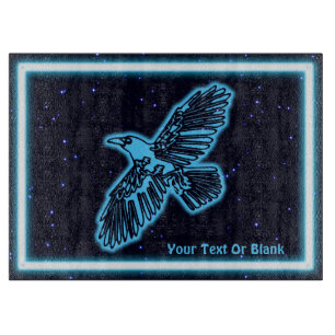 Glowing Blue Raven On Stars Cutting Board