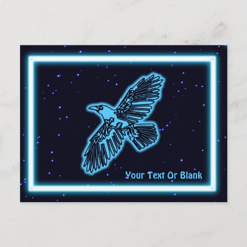 Glowing Blue Raven On Stars Postcard