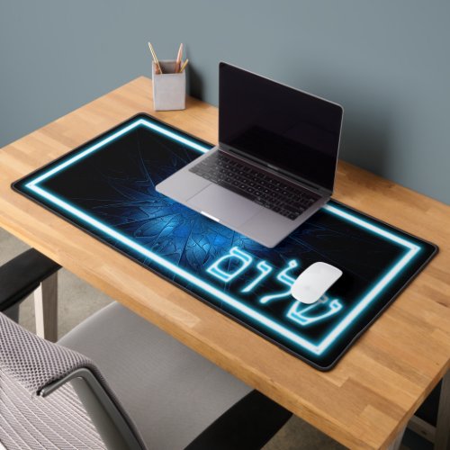 Glowing Blue Shalom On Etched Star of David Desk Mat