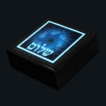 Glowing Blue Shalom On Etched Star of David Jewelry Box<br><div class="desc">An elegant design featuring glowing blue and white Hebrew text reading,  "Shalom" (שלום - peace) superimposed on a blue,  etched-look fractal image of a Star of David.</div>