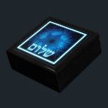 Glowing Blue Shalom On Etched Star of David Jewelry Box<br><div class="desc">An elegant design featuring glowing blue and white Hebrew text reading,  "Shalom" (שלום - peace) superimposed on a blue,  etched-look fractal image of a Star of David.</div>