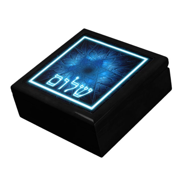 Glowing Blue Shalom On Etched Star of David Jewelry Box (Side)