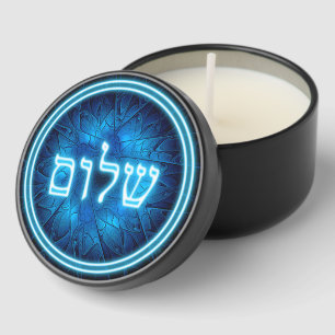 Glowing Blue Shalom On Etched Star of David Mini Candle Favors