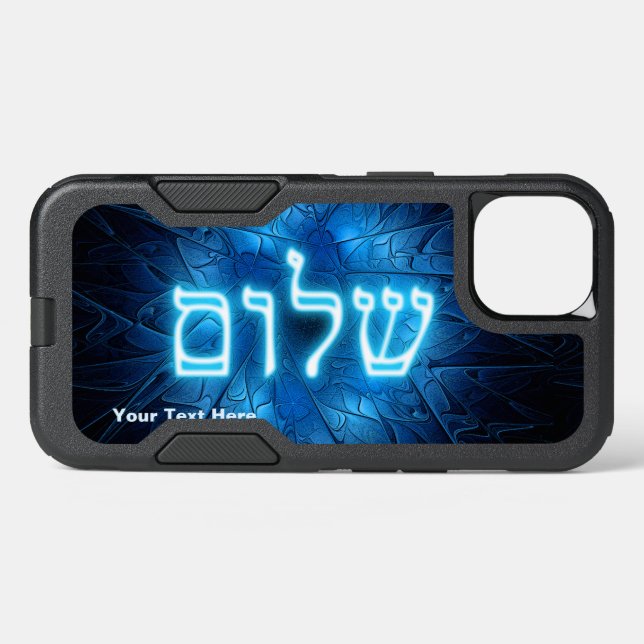 Glowing Blue Shalom On Etched Star of David Otterbox iPhone Case (Back Horizontal)