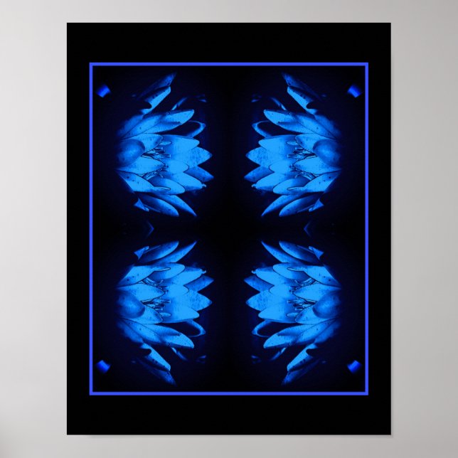 Glowing Blue Water Lily Lotus Flower Abstract  Poster (Front)