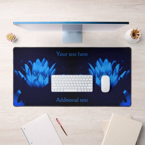 Glowing Blue Water Lily Lotus Flower Personalized Desk Mat