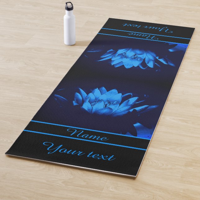Glowing Blue Water Lily Lotus Flower Personalized Yoga Mat (In Situ)
