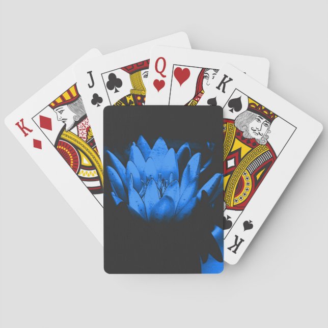 Glowing Blue Water Lily Lotus Flower  Poker Cards (Back)