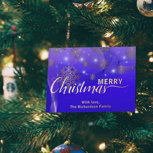Glowing Blue Winter Wonderland Merry Christmas Foil Holiday Postcard