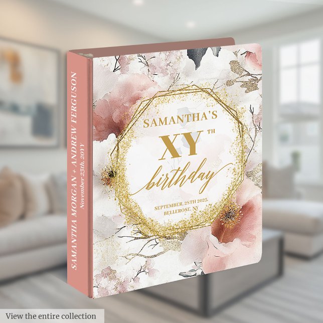 Glowing Blush Ivory Gold Birthday Memory Album 3 Ring Binder (Glowing Blush Ivory Gold Birthday Memory Album 3 ring binder )