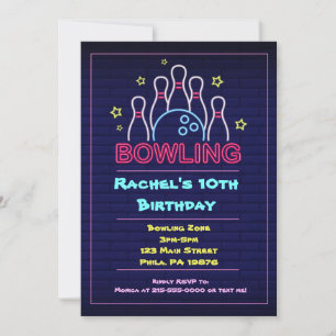 Glowing BOWLING BALL Birthday Party Invitation