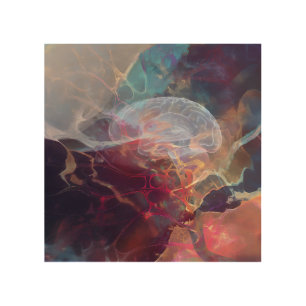 Glowing Brain Nebula Neural Energy Wood Wall Art
