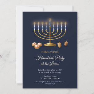 Glowing Brass Menorah Hanukkah Party Invitation