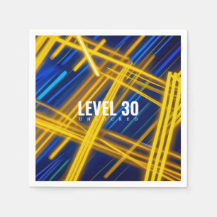 Glowing Bright Cyan Yellow Chaotic Light Lines Napkins